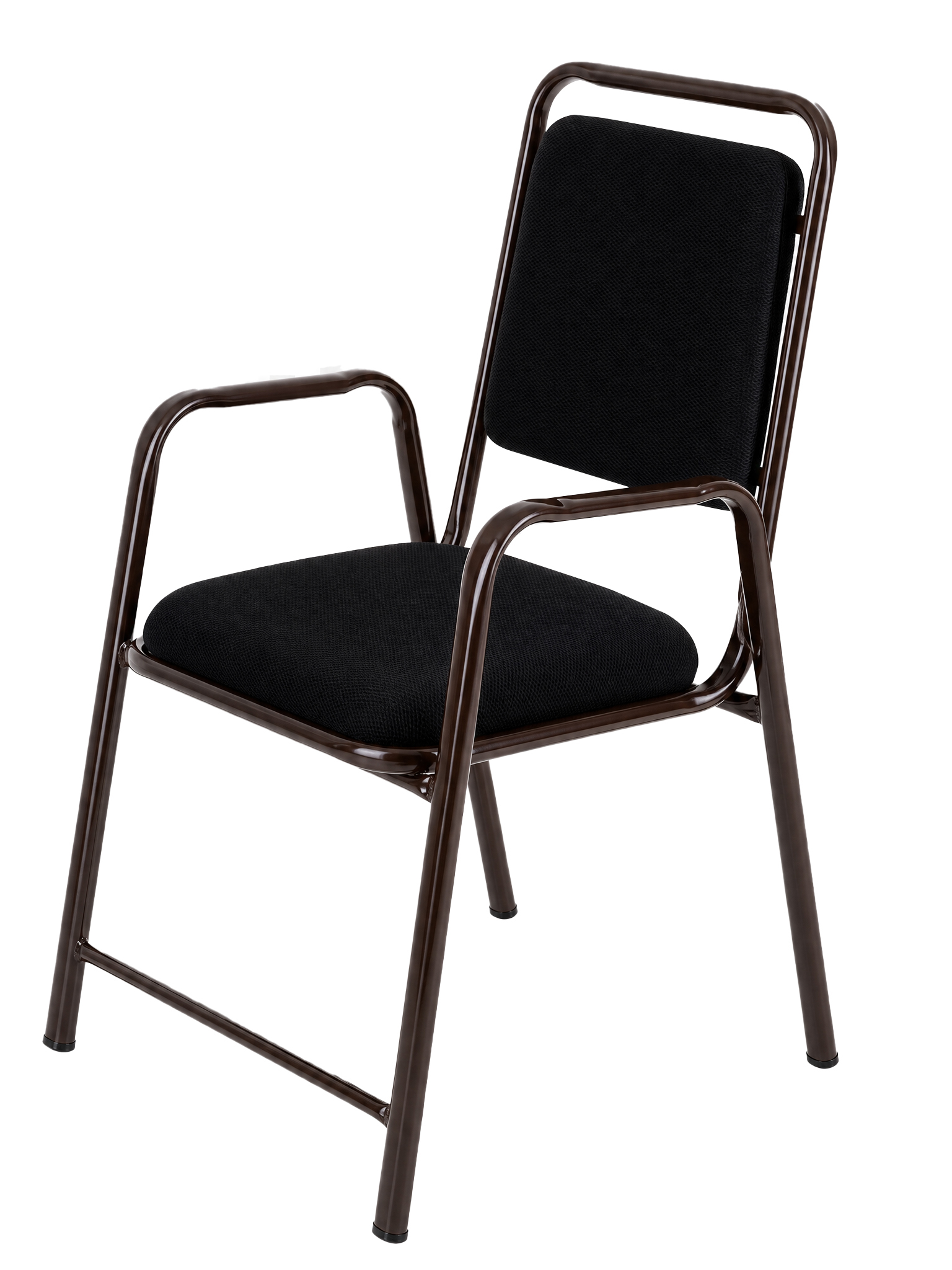 Black upholstered chair with metal frame, side view