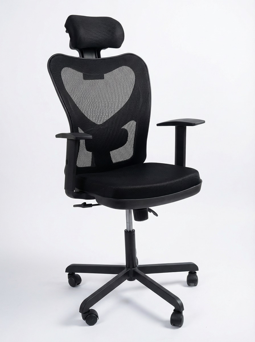 Ergonomic office chair with mesh back and adjustable height.