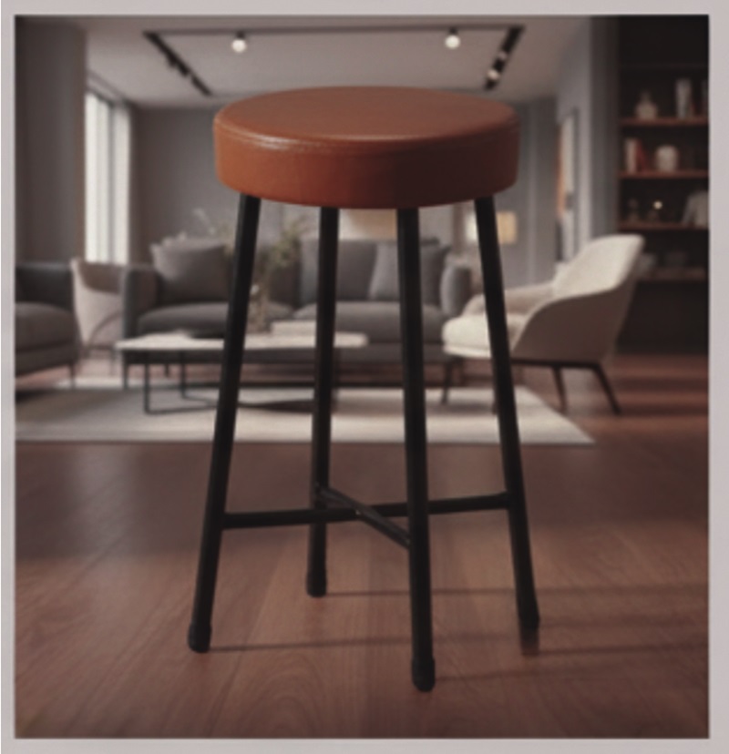 Round black stool with three legs and a simple design.