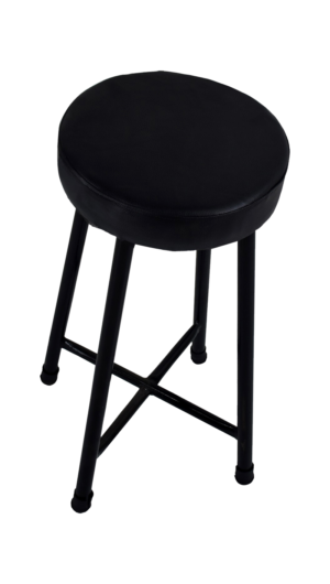 Black padded stool with black metal legs