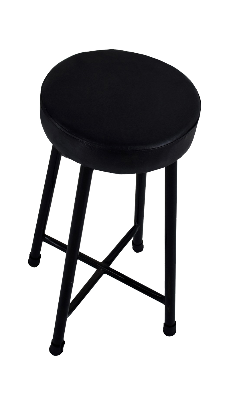Black padded stool with black metal legs