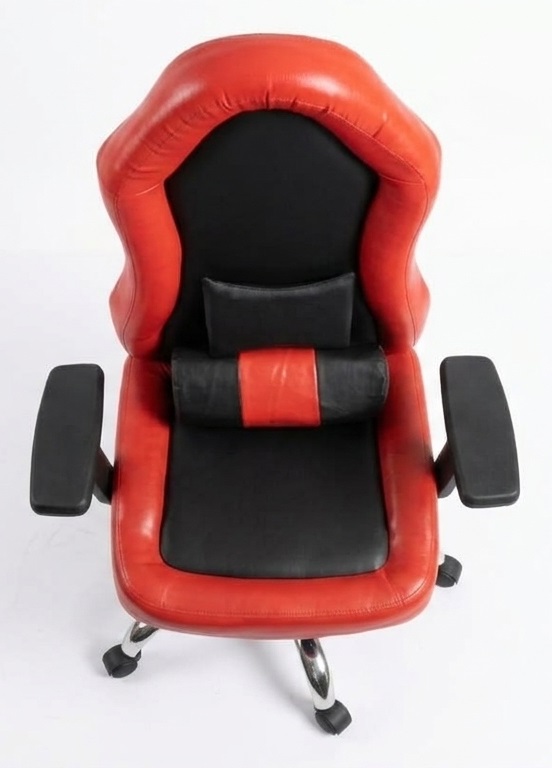 Top view of red and black ergonomic office chair