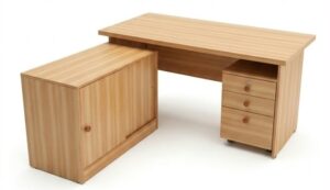 Light wood manager office table with side cabinet and drawers