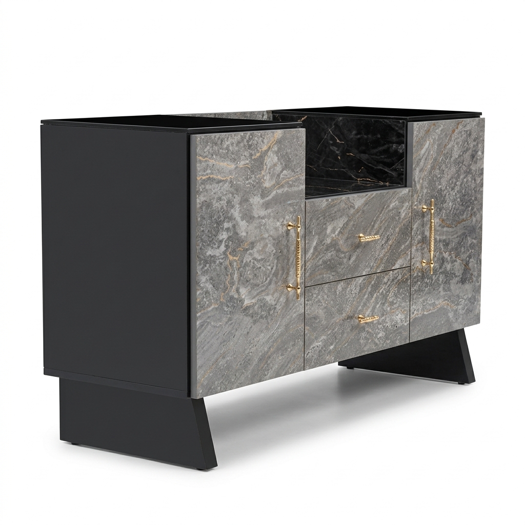 Marble Finish MDF Media Stand 42" | 2 Doors + 2 Drawers | Karachi - Image 3