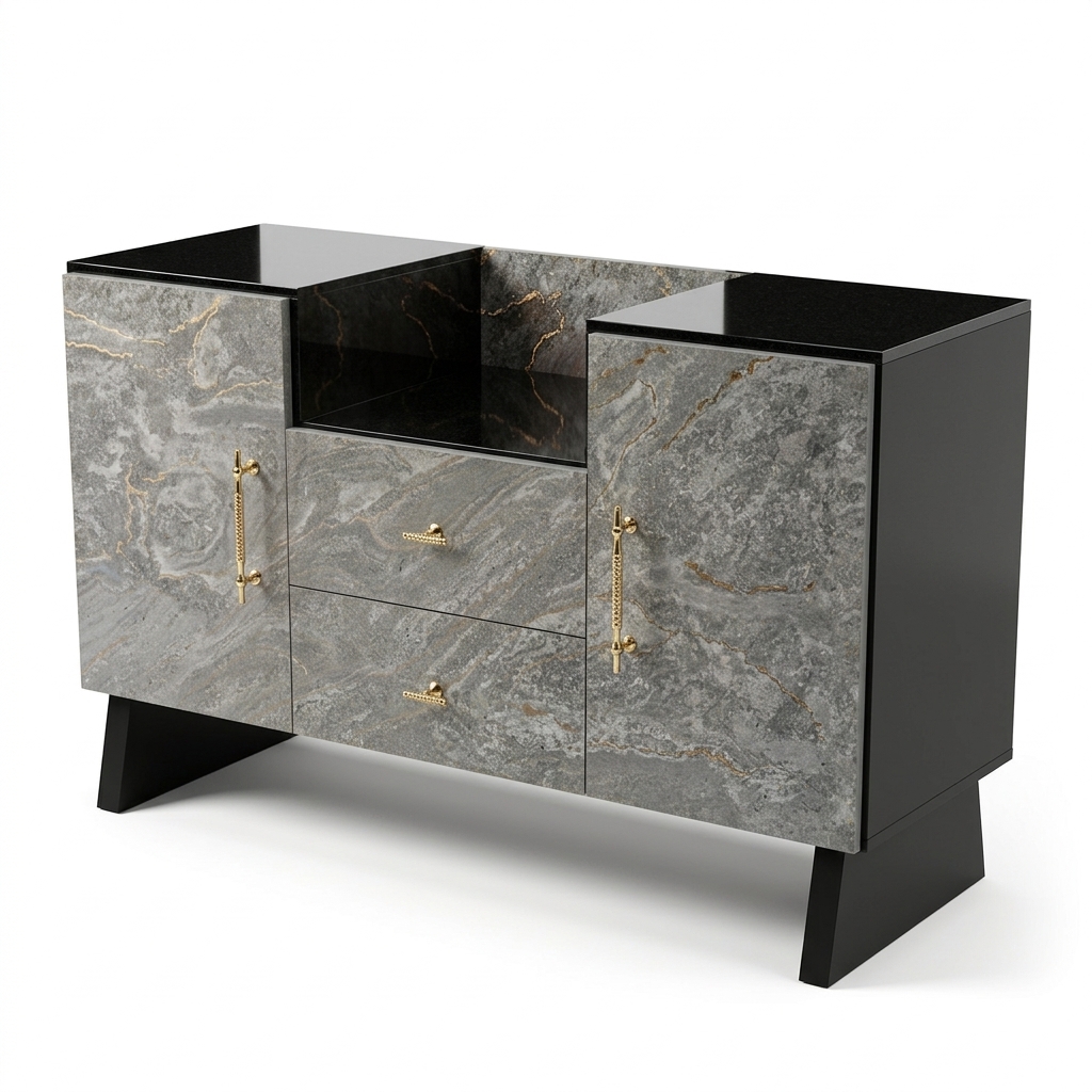 Marble Finish MDF Media Stand 42" | 2 Doors + 2 Drawers | Karachi - Image 4