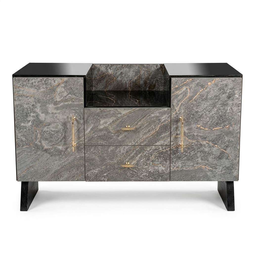 Marble Finish MDF Media Stand 42" | 2 Doors + 2 Drawers | Karachi