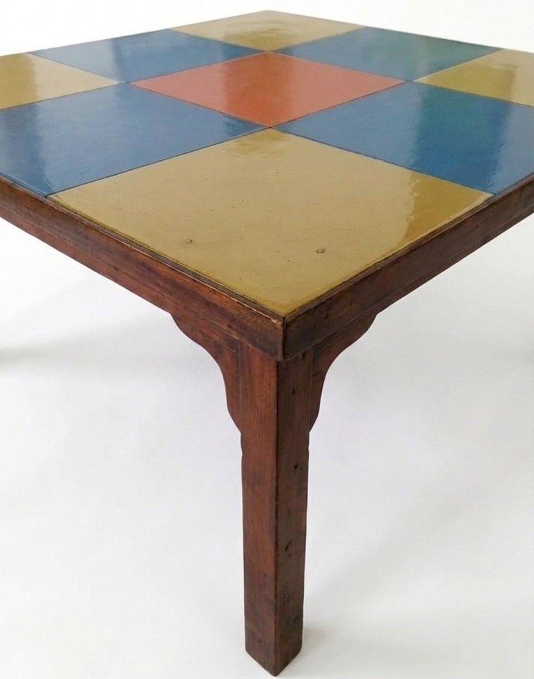 Colorful Montessori table with geometric patterned top