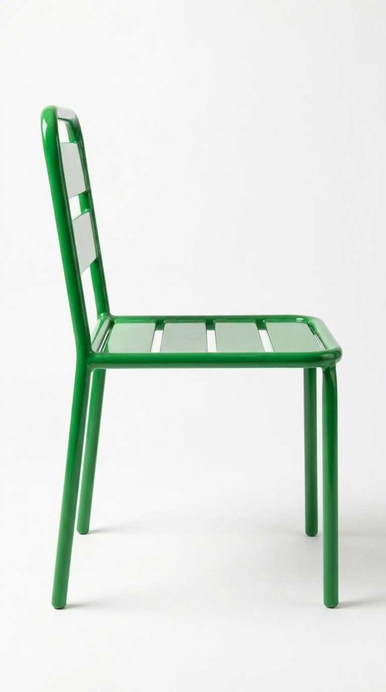 Green Montessori chair side view with slatted seat and backrest