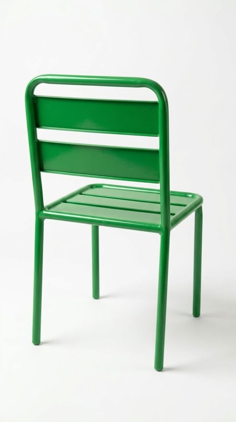 Green Montessori chair viewed from the back with slatted design