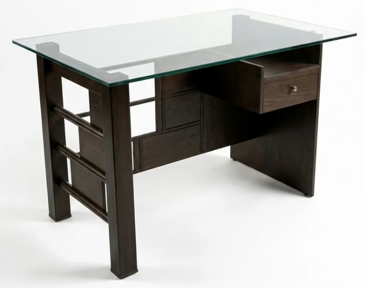 Contemporary office table with drawer and glass surface