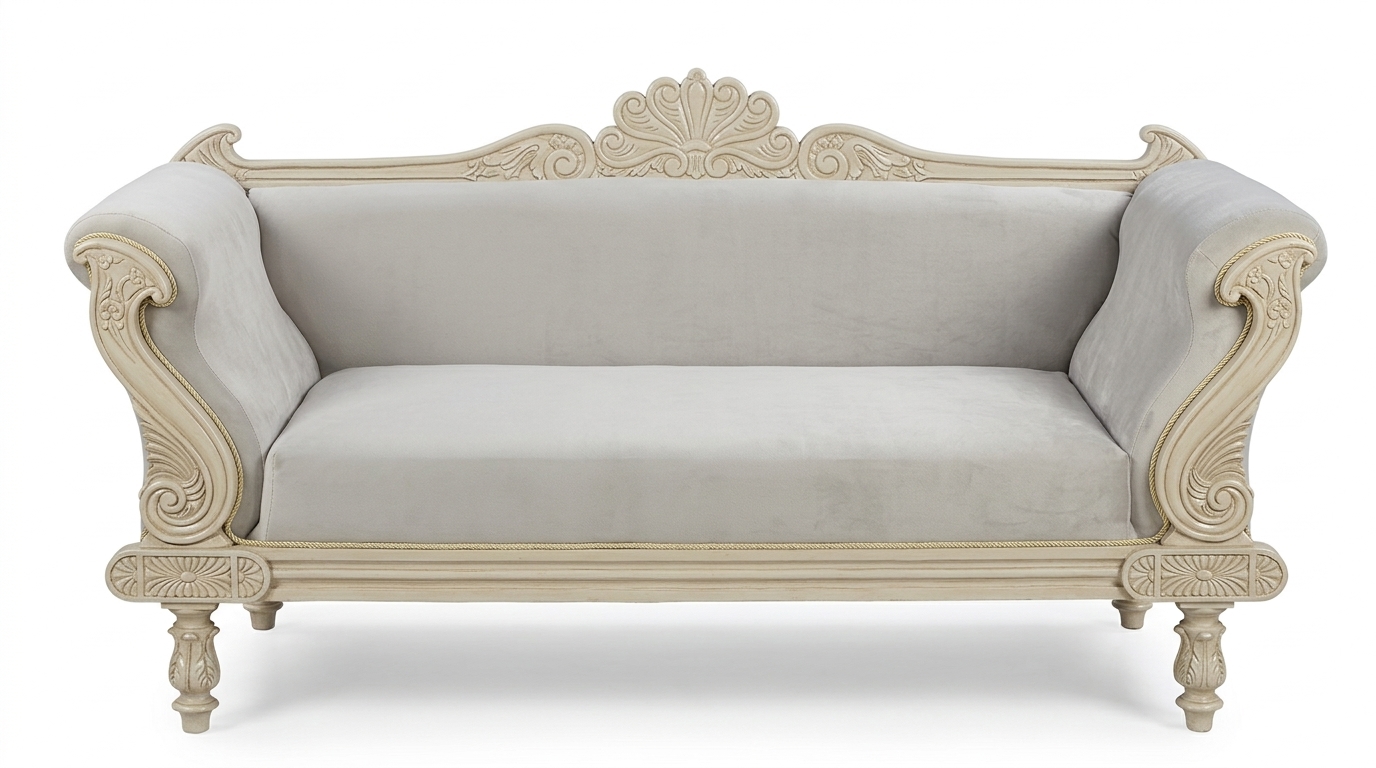 Side view of a three-seater sofa with elegant curves